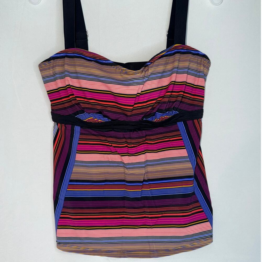 Athleta Striped Tankini Top Multicolor Underwire Supportive Swim Top Size 38D/DD